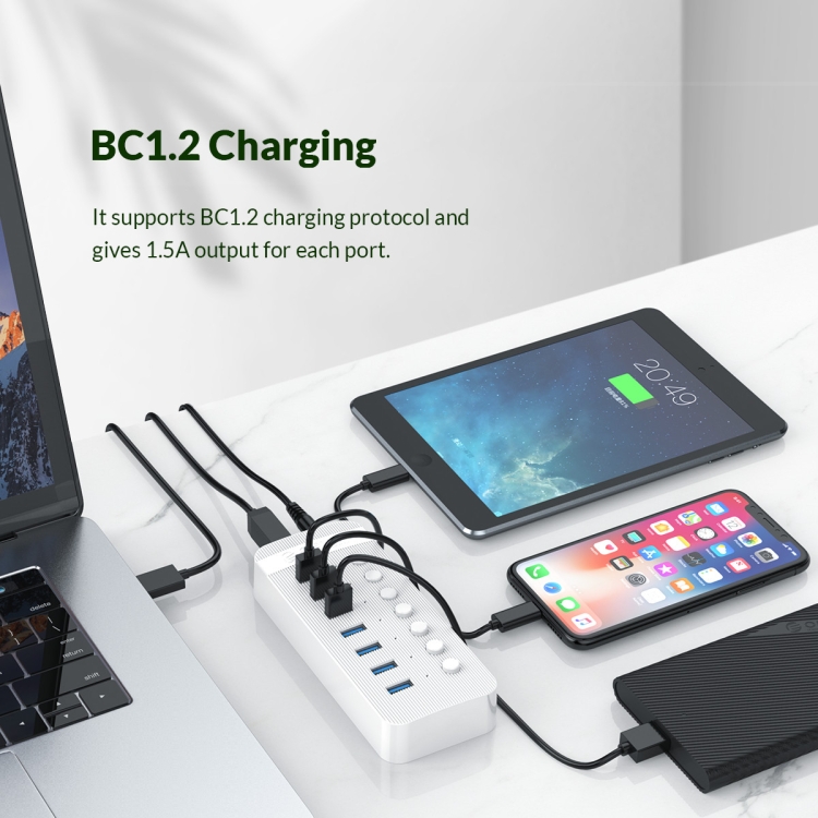  Regleta Orico CT2U3-10AB-WH  de 10 puertos usb 3.0 con interruptores individuales